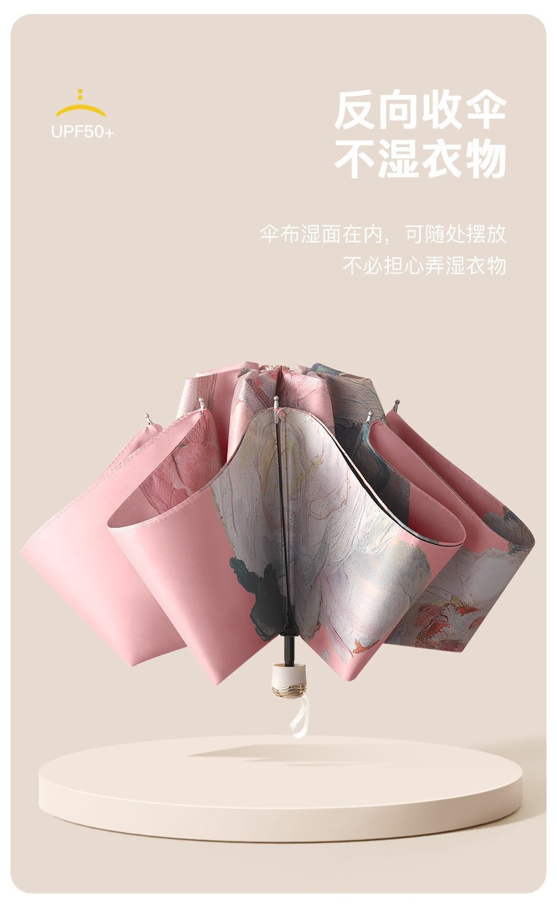 三折黑胶双层伞双面花伞防晒防紫外线遮阳伞太阳伞女油画伞晴雨伞详情5