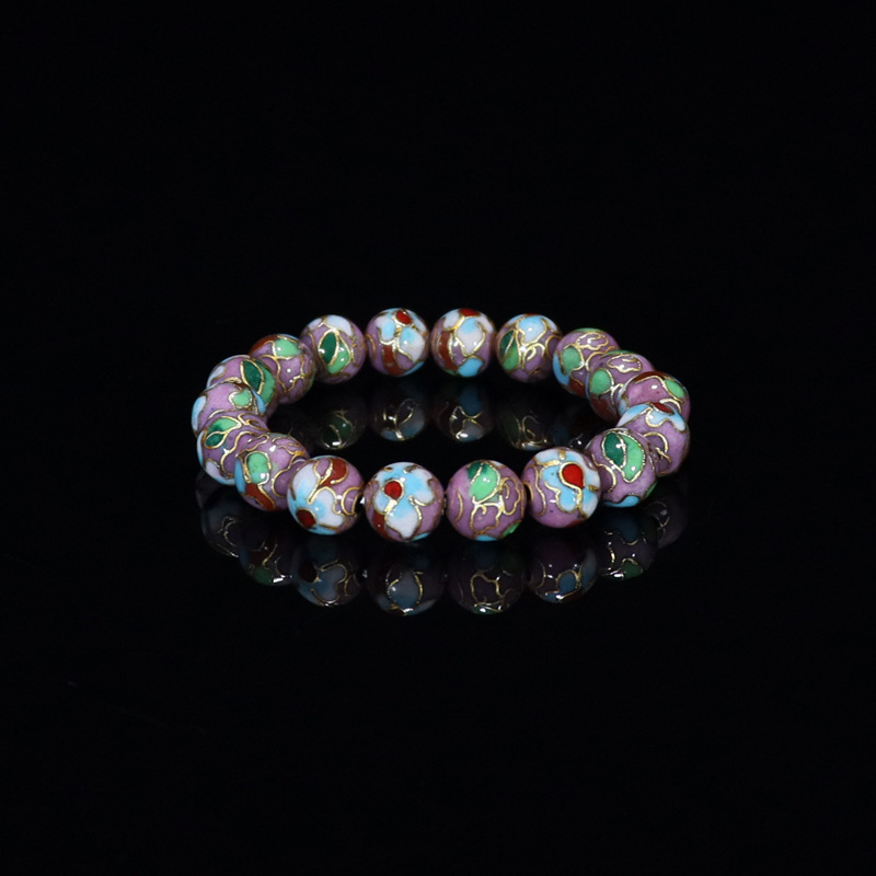 Beijing Cloisonne classical ethnic style jewelry, traditional copper base cloisonne enamel polished round bead bracelet pic 12