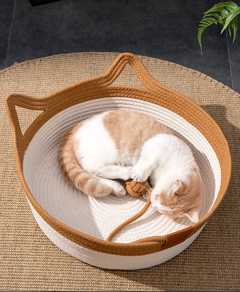 Coarse linen rattan woven cat bed, suitable for all seasons, summer cat bed, woven special bed for cats to sleep in, summer dog bed, pet pad pic 22