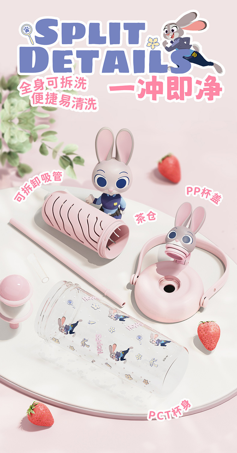 New Xiaoman doll fruit tea plastic cup, cute straw cup for primary school students, Le Si Double Drink, summer plastic water cup for school pic 23