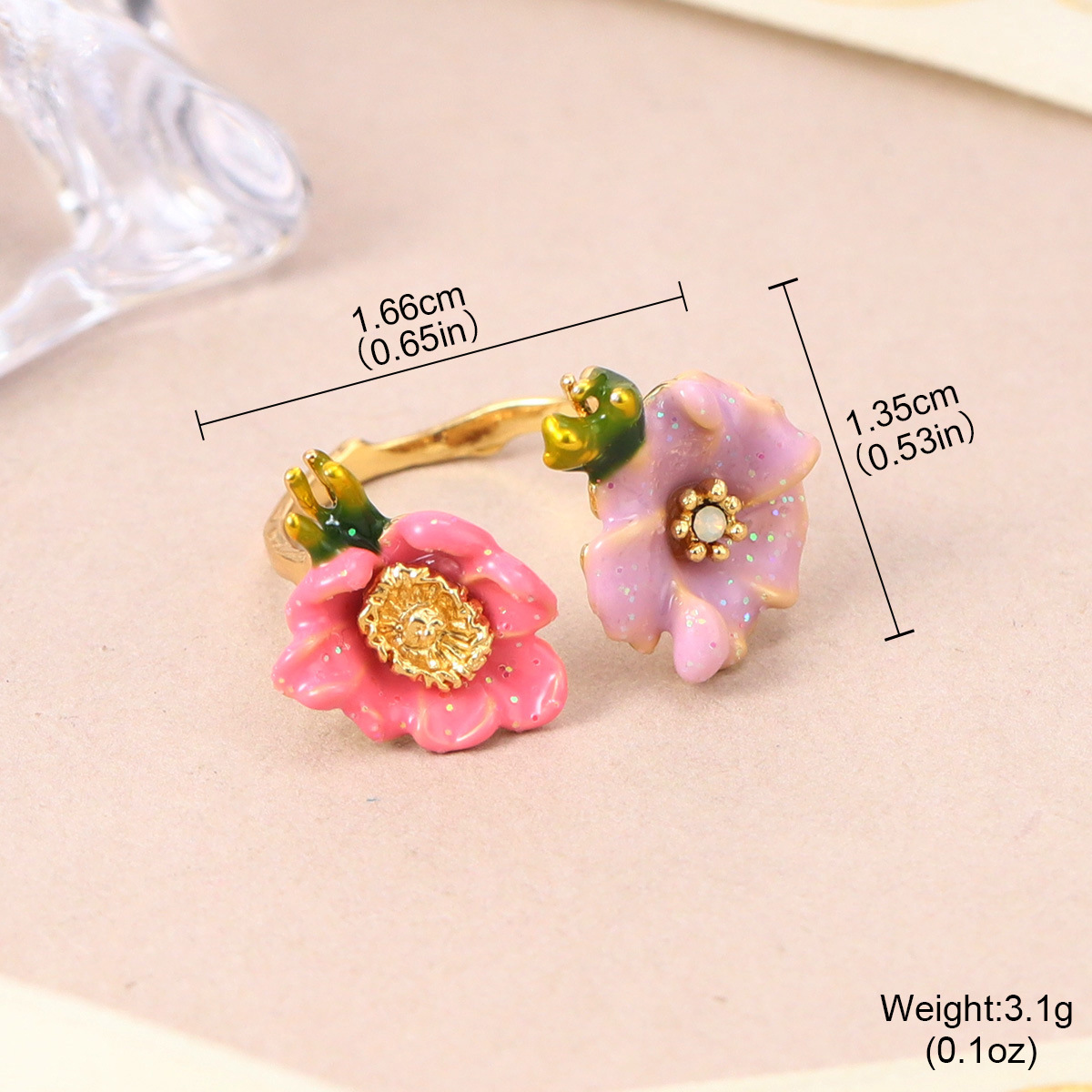 森系珐琅高级感锆石彩色戒指可调节小众设计不掉色花朵指环开口戒详情21