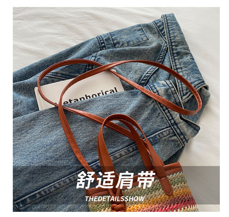 跨境草编包撞色编织包女夏季新款潮流时尚草编手机包韩版小众简约斜挎包手工草编包详情4