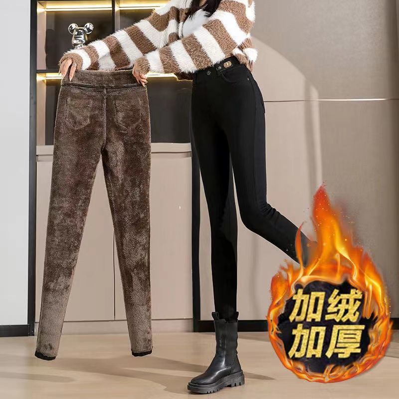 跨进羊羔绒秋冬季高弹力小脚牛仔裤女加绒加厚保暖打底裤铅笔裤子详情7