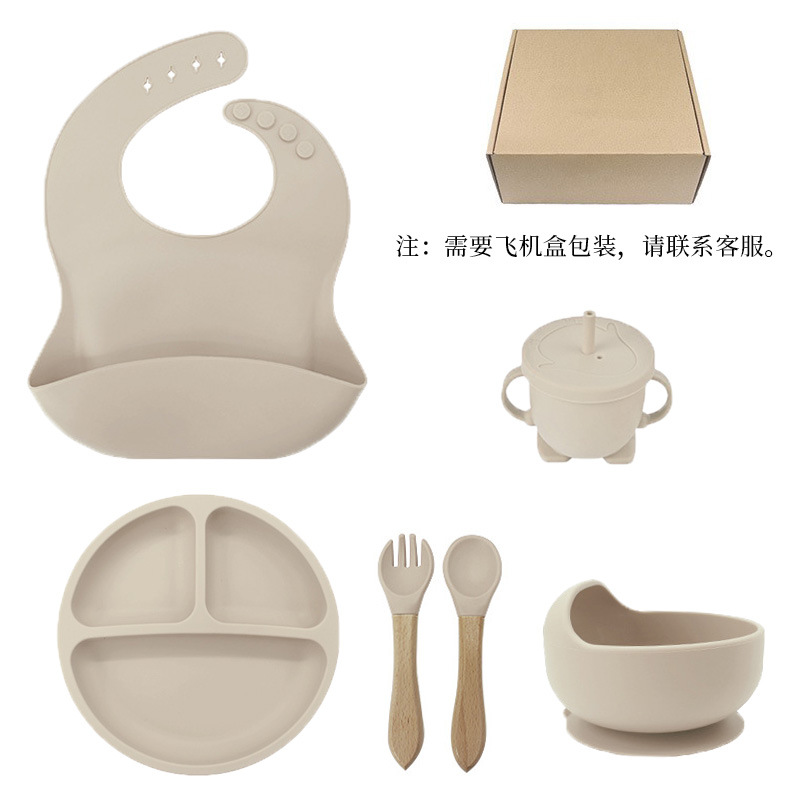米多乐 儿童硅胶喂养餐具套装 宝宝辅食碗餐盘叉勺围兜水杯模具详情1