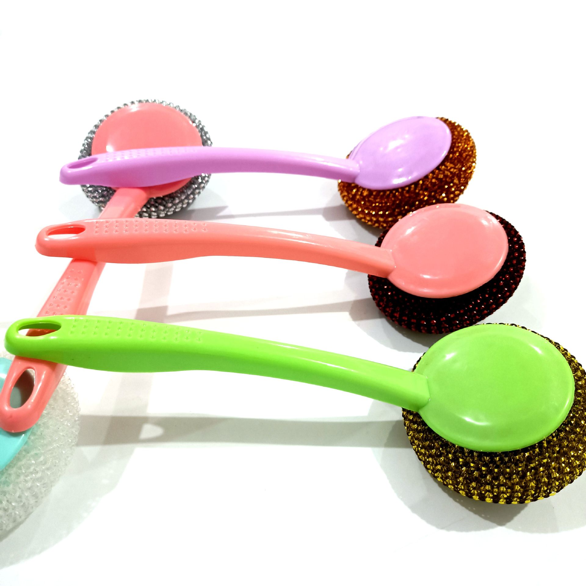 【 Zone 2-10 】 Gold Wire 【 Long Handle 】 Pot brush 500/ box, Multi-color plastic wire pot brush, bent pot brush, stainless steel wire brush, pot washing brush, cleaning ball, steel wool ball cleaning brush pic 6
