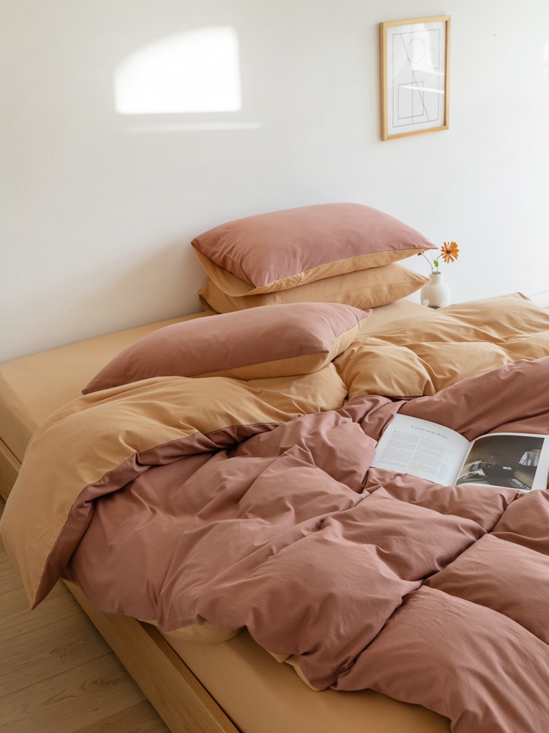 ins Japanese-style solid color all-cotton knitted cotton four-piece set, skin-friendly nude sleeping plain double-layer Indian cotton bed sheet pic 126