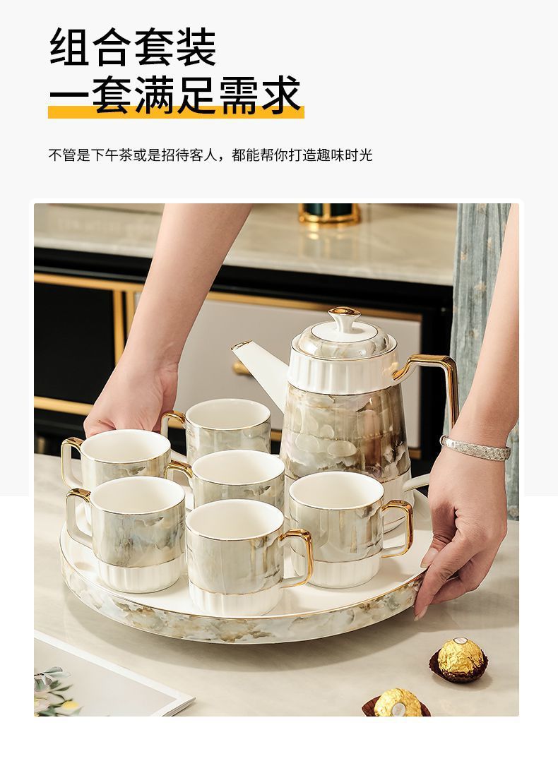lr4 Light Luxury Ceramic water Set for living room home, simple large-capacity heat-resistant cups and tea sets, European style pic 5