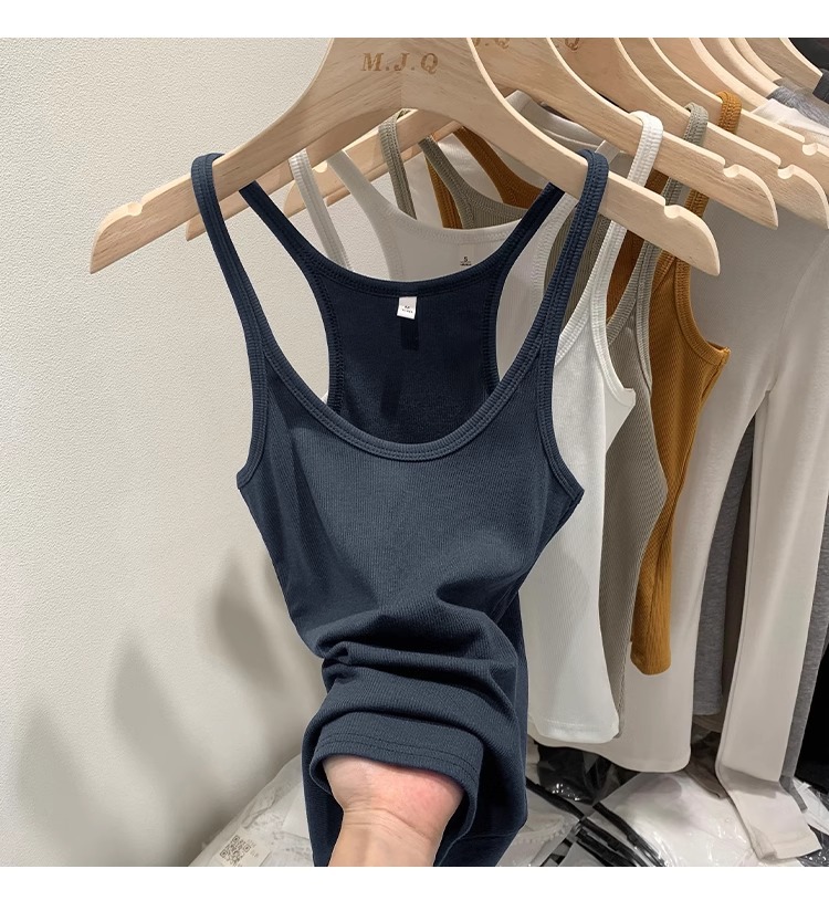 一件代发甜辣U领红色吊带女春夏修身螺纹内搭上衣美式细肩带背心详情28