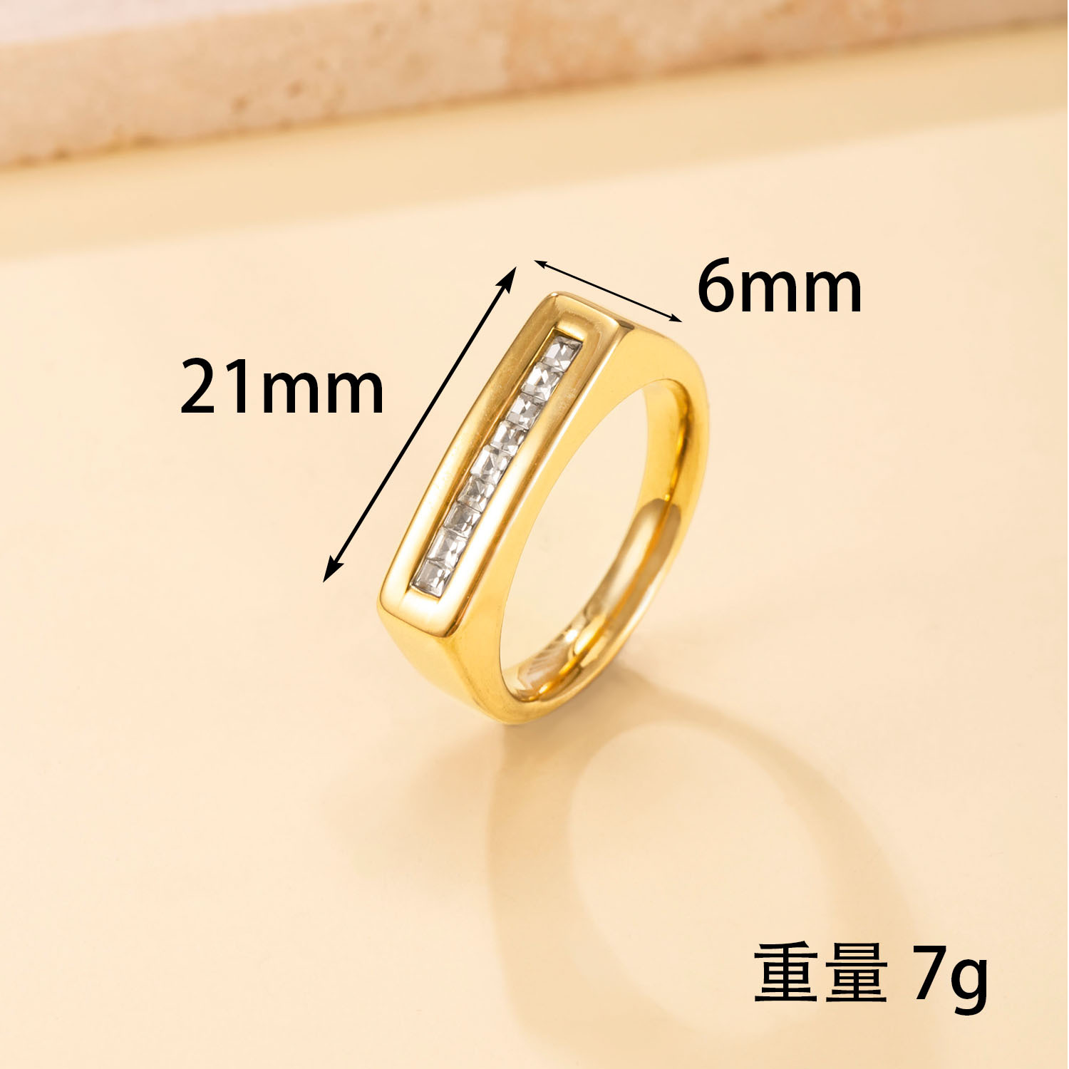 跨境热销不锈钢戒指 铸造镶方钻戒指女轻奢镀18k金钛钢饰品批发厂详情3