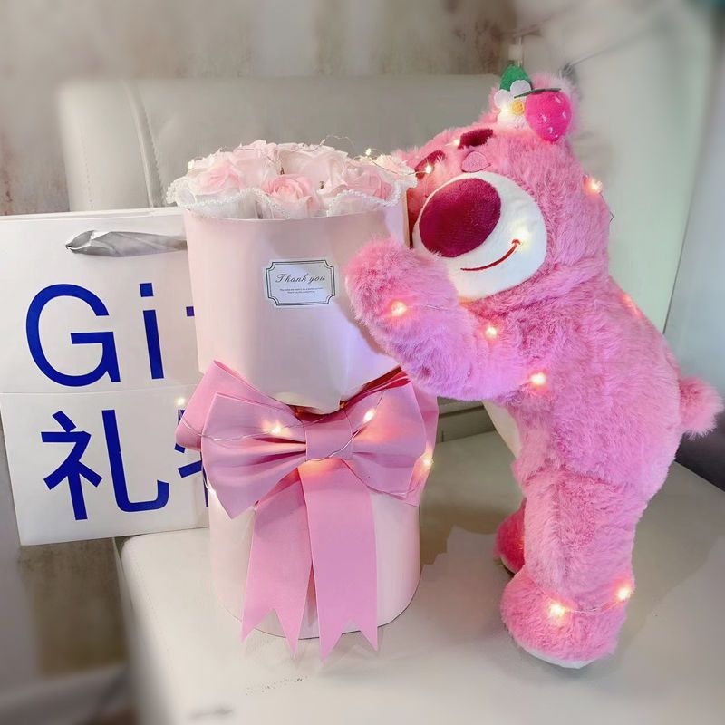 七夕情人节草莓熊玫瑰永生花抱抱桶花束生日礼物送女生女朋友闺蜜详情5