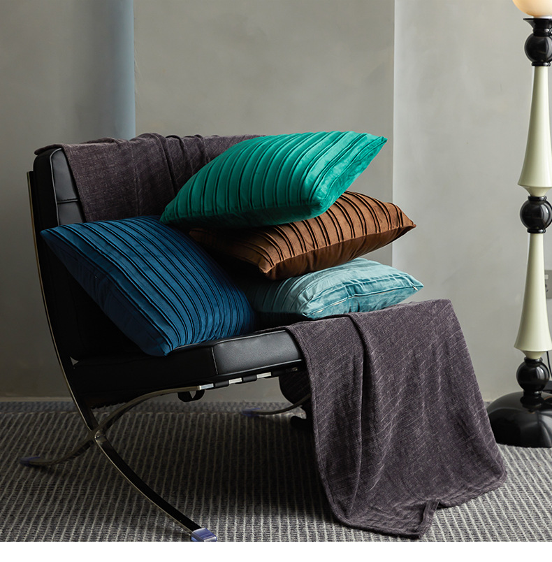 旭爱荷兰绒条纹褶皱抱枕靠枕靠垫办公室腰靠护腰简约纯色靠枕批发详情21