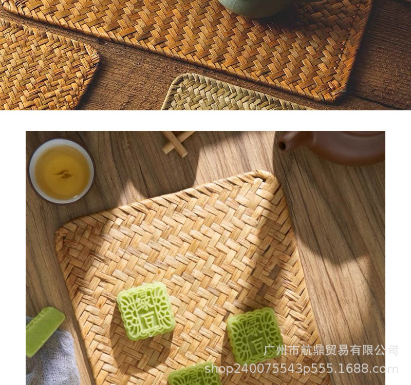 大号藤草编织餐垫茶盘垫复古中式方形装饰田园风隔热垫拍照道具详情7