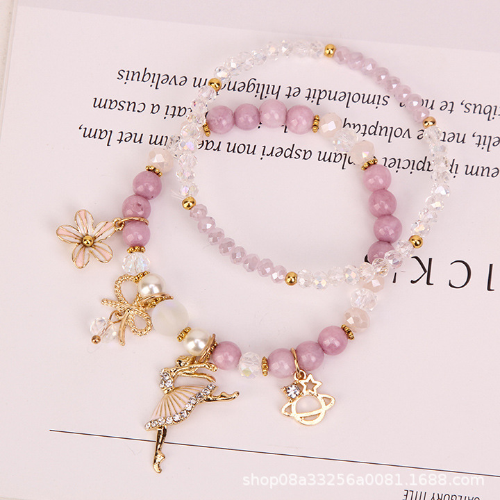 Korean-style fresh and clean crystal bracelet for girls, simple student forest-themed best friend beaded bracelet, bracelet ring, flower pendant bracelet pic 5