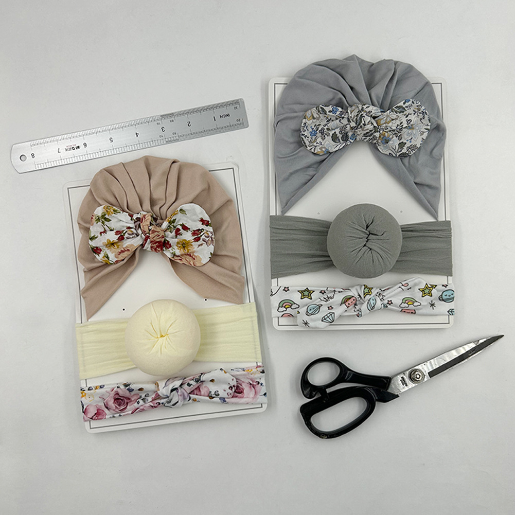 欧美新款新生婴儿帽子发带套装两件套0-12个月宝宝套头帽印度帽详情7