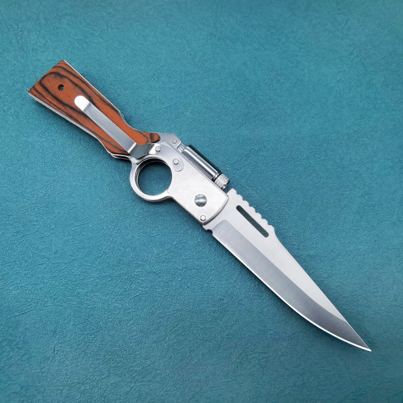 Creative knives, mini self-defense knife, portable folding fruit knife, colored wood AK handle, LED light, stainless steel knife pic 6