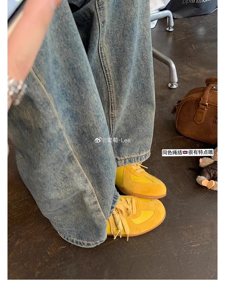 葡萄妈同款系带拼色圆头百搭舒适休闲真皮板鞋增高德训鞋女小白鞋详情18