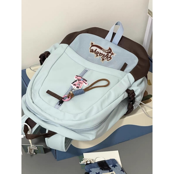 日系百搭撞色初中高中生书包休闲简约可套拉杆箱背包大容量双肩包详情4