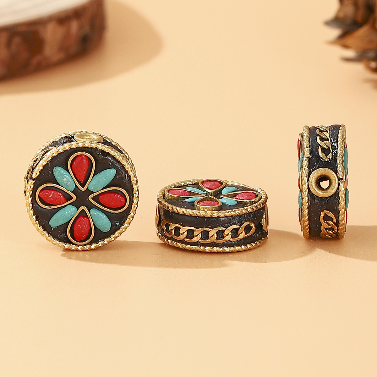 Tibetan-style Nepalese beads, loose beads, copper beads, back cloud inlay, retro ethnic style DIY jewelry accessories, spacer beads, bucket beads pic 12