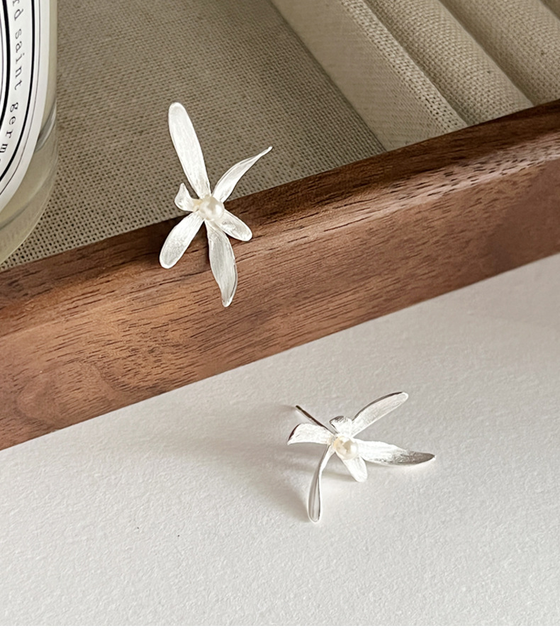 925 sterling silver Shi Family Pearl Orchid Stud earrings for women, simple new Chinese style design, artistic and sweet flower earrings 8705A pic 9