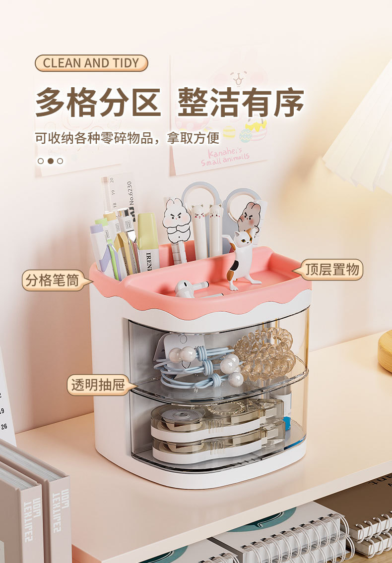 Cartoon-style new mini desktop storage box, rotating cosmetics, office stationery, makeup storage rack, home pic 4