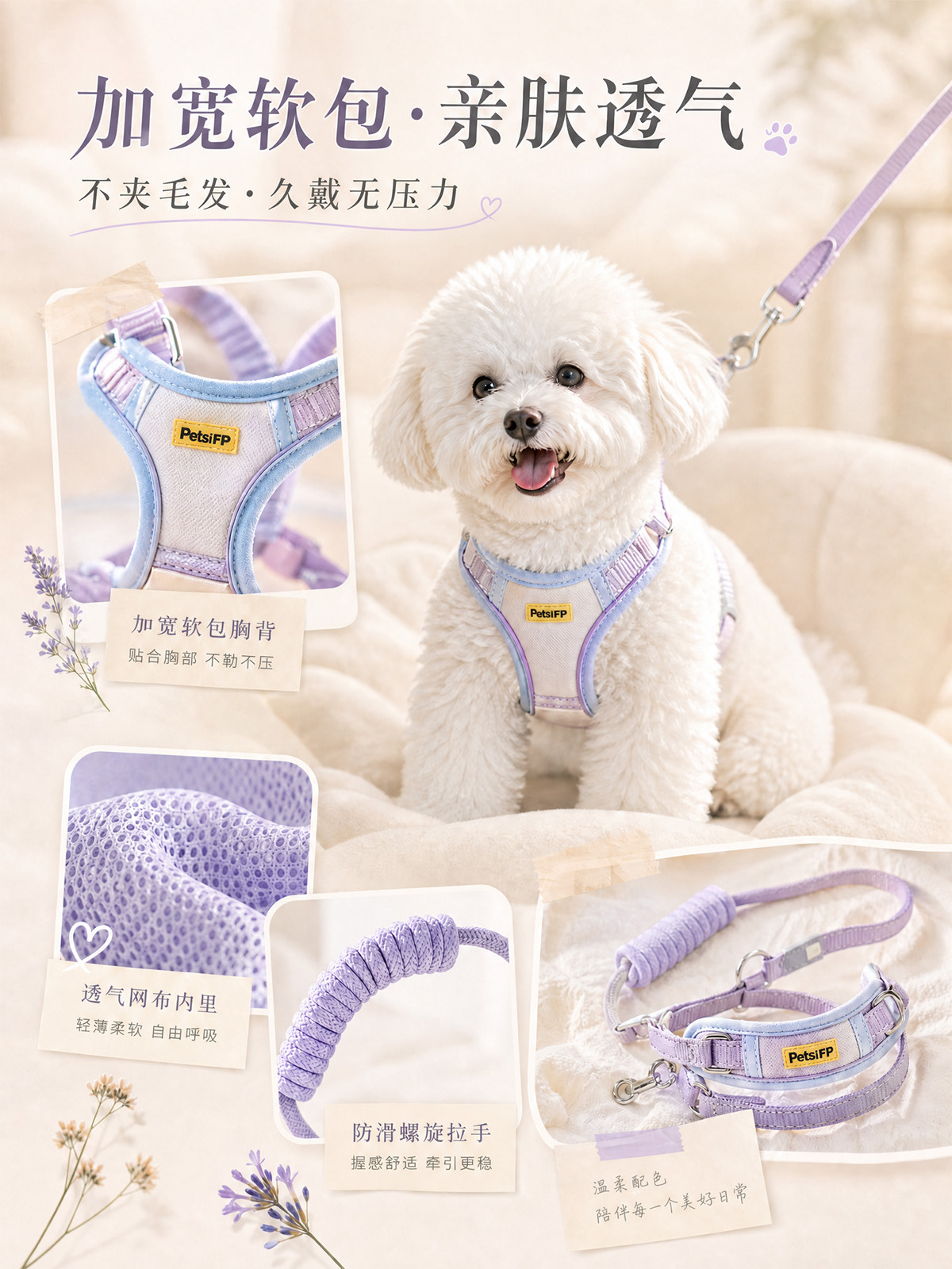 Wholesale macaron color-block pet chest and back straps, reflective dog leashes, anti-escape and anti-collision dog leashes pic 5