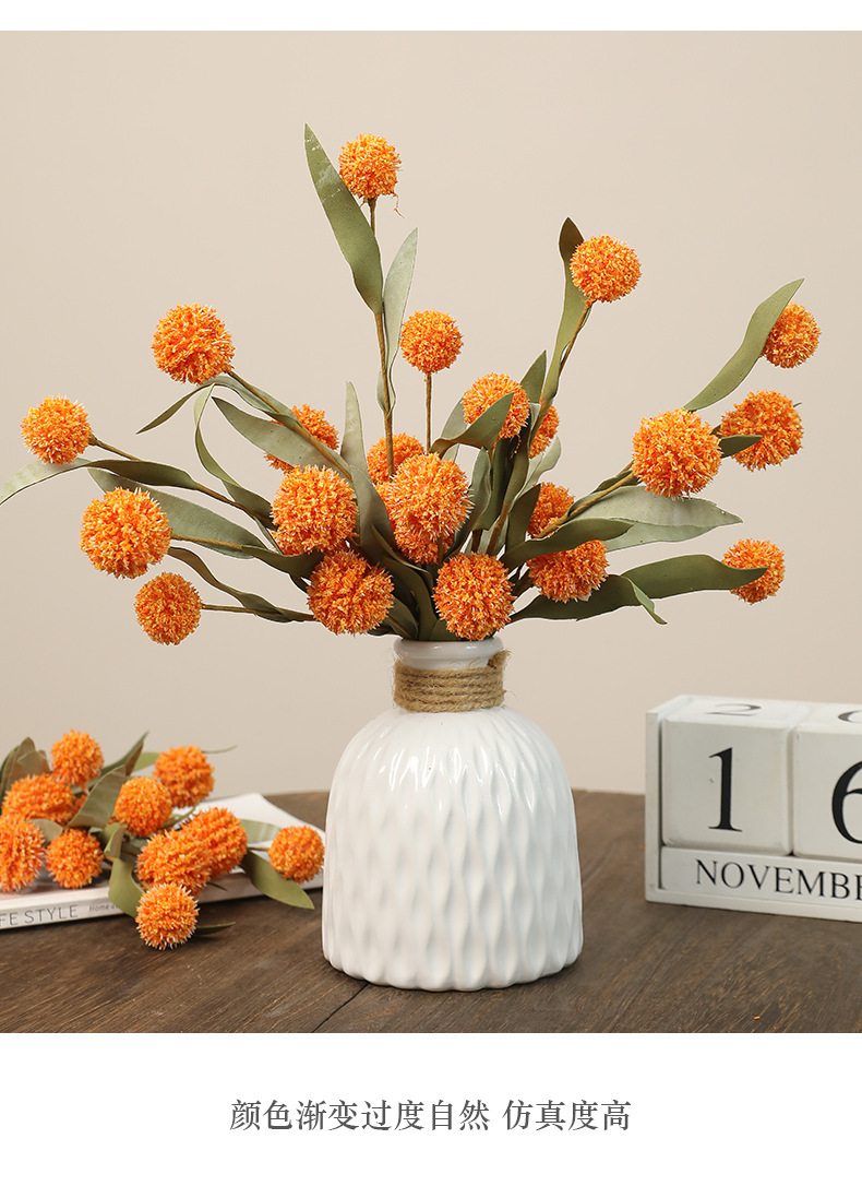 跨境热销新款仿真六头黄金球家居装饰插花摆件摄影道具花卉球菊假花宠物园艺用品详情21