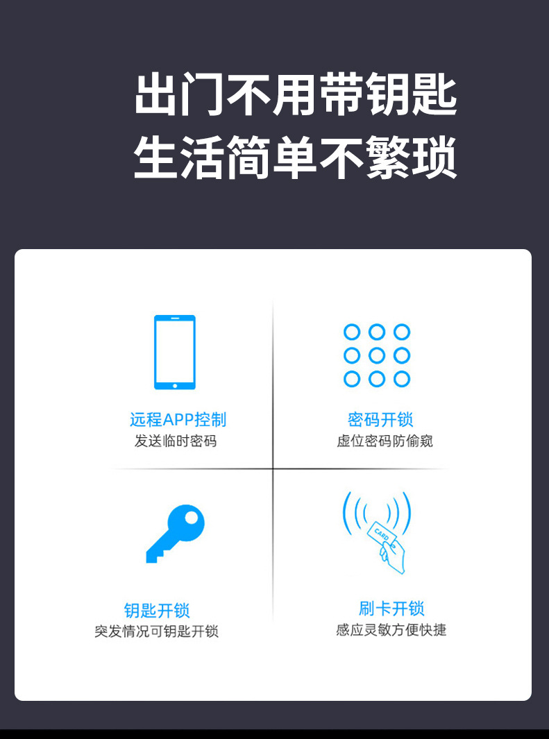 智能门锁铝合金通通锁公寓防盗门刷卡锁民宿APP远程指纹密码锁详情7