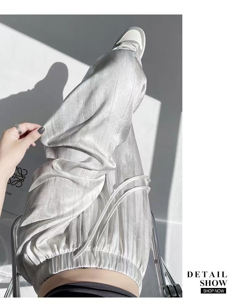 冰丝醋酸缎面扎染阔腿裤 女夏季宽松直筒垂感休闲裤 一件代发 轻松打造时尚休闲风详情28