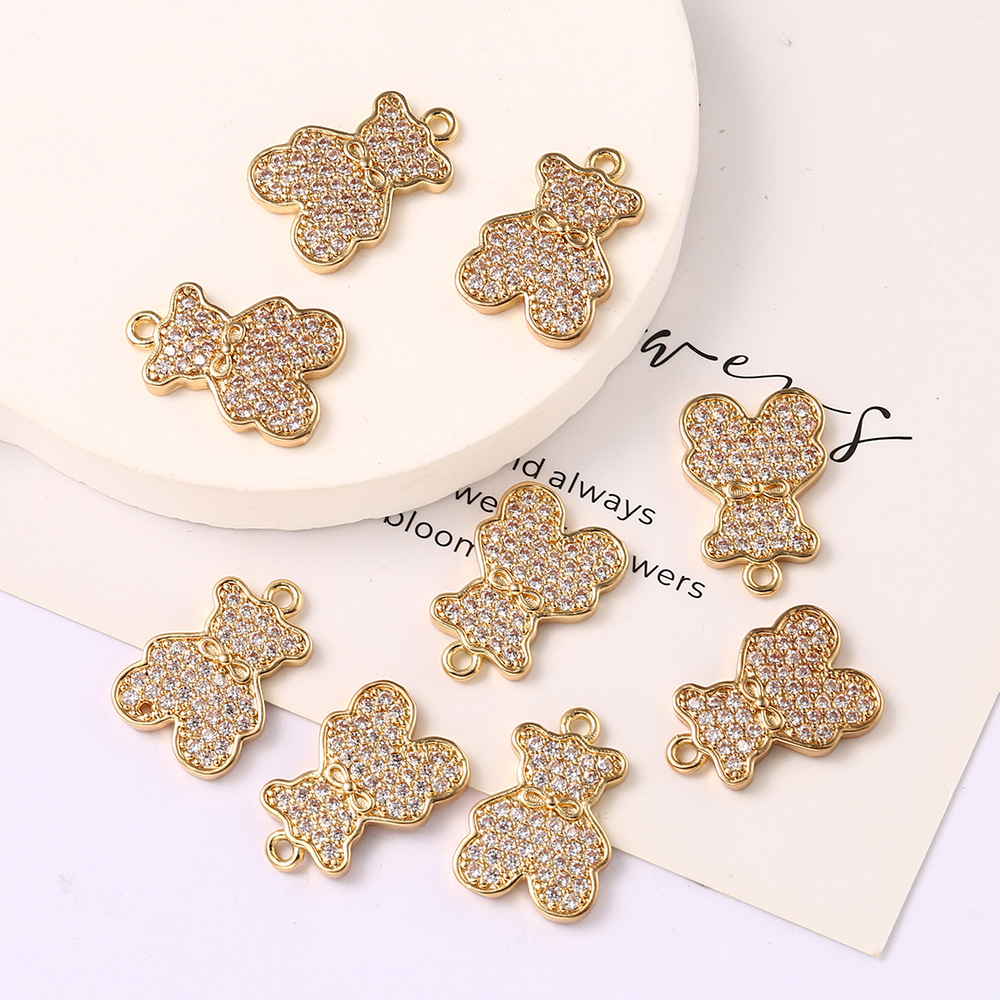 卡通铜镶锆石小熊公仔DIY项链手链吊坠材料耳饰发卡满钻饰品配件详情2