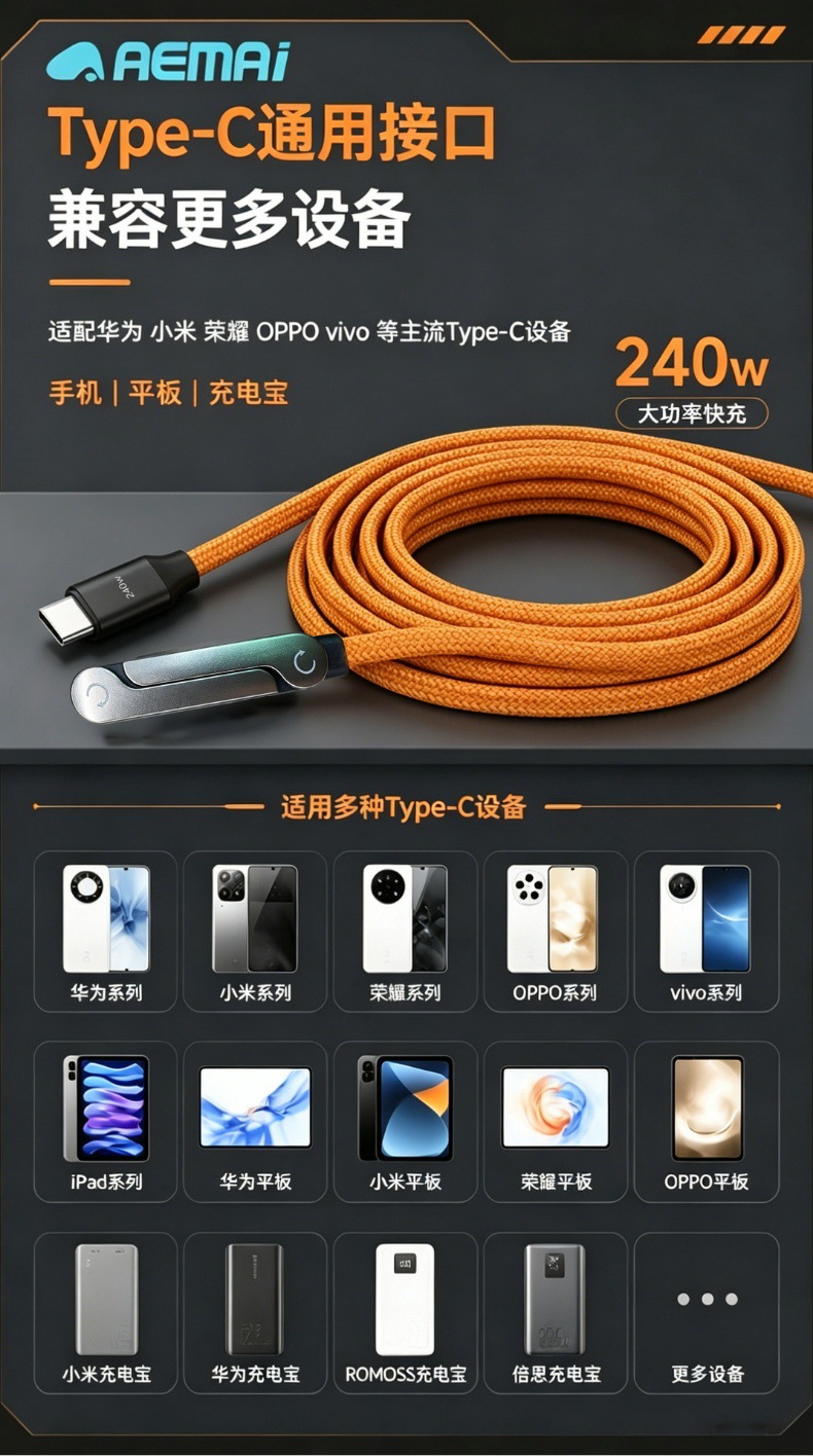 AEMAI любит безумный TYPE-C-кабель, андроид 240W, подставка для телефона, быстро заряжающего яблоко pic 10