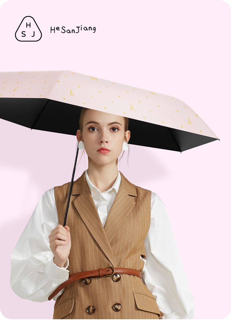 He Sanjiang 120g ultra-light umbrella, three-fold 5-bone black rubber umbrella, sun protection and UV protection, UPF50+, portable outdoor sunshade pic 8