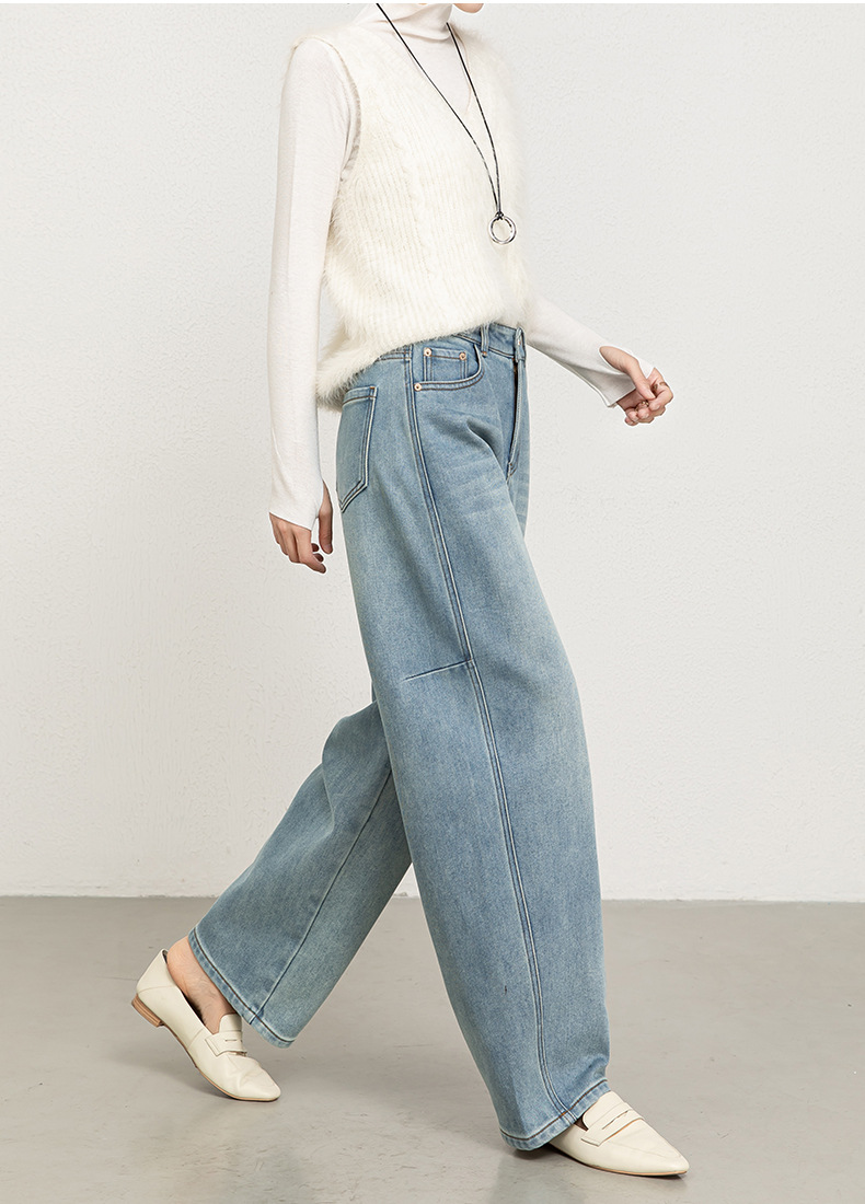 如果2025年冬季新款植绒加厚牛仔弯刀裤女高腰宽松香蕉长裤8166H详情24