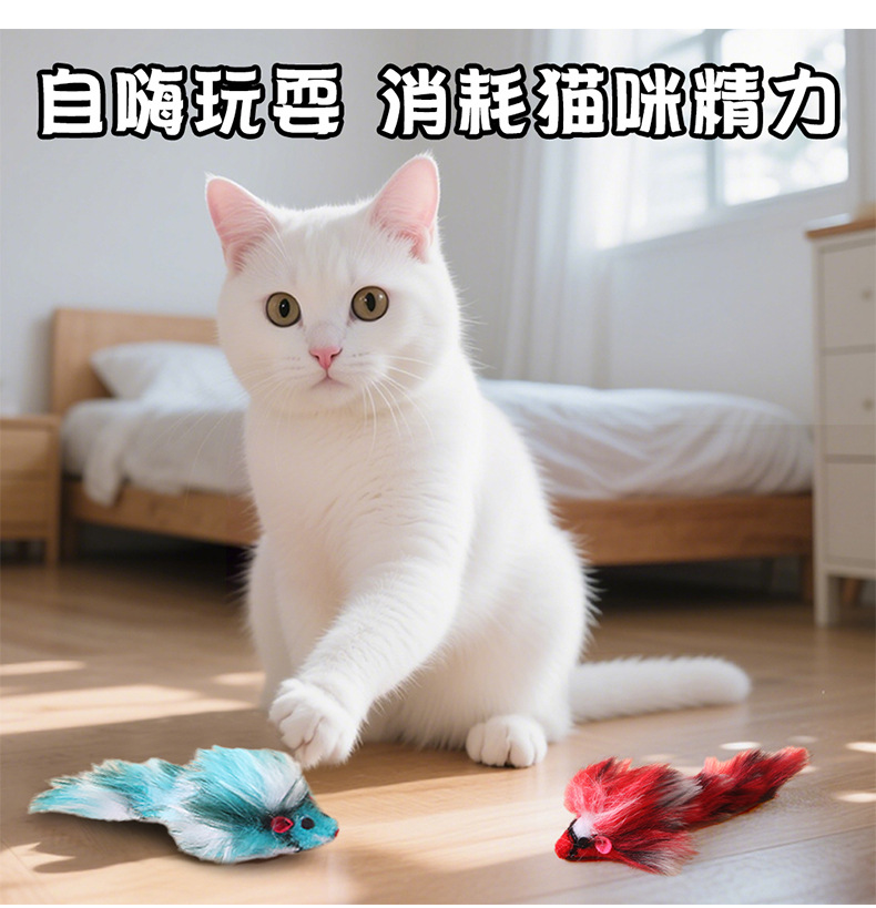 亚马逊新款炫彩老鼠逗猫玩具解闷陪伴磨牙啃咬玩具猫猫自嗨互动详情13