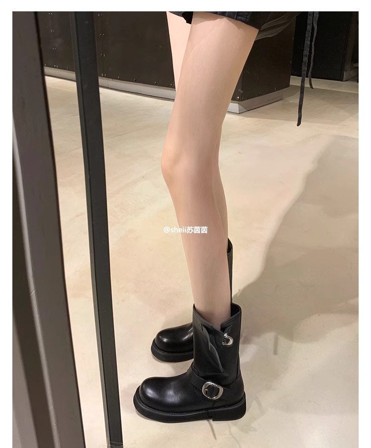sheii苏茵茵同款！沙丘~超软糯厚底机车扣带短靴女马丁靴堆堆靴详情27