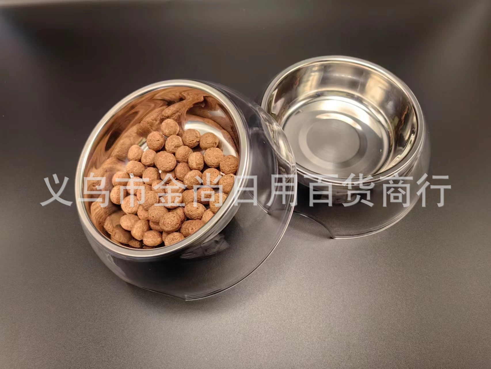 New cross-border light luxury transparent single bowl water cat bowl, dog bowl, detachable stainless steel pet bowl, high appearance level, ins style pic 1