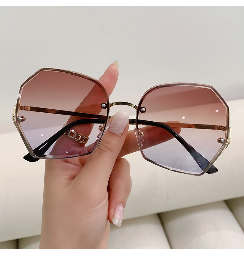 New frameless edge-cut sunglasses for women, fashionable and versatile metal sunglasses for large faces, slimming and UV protection glasses pic 3