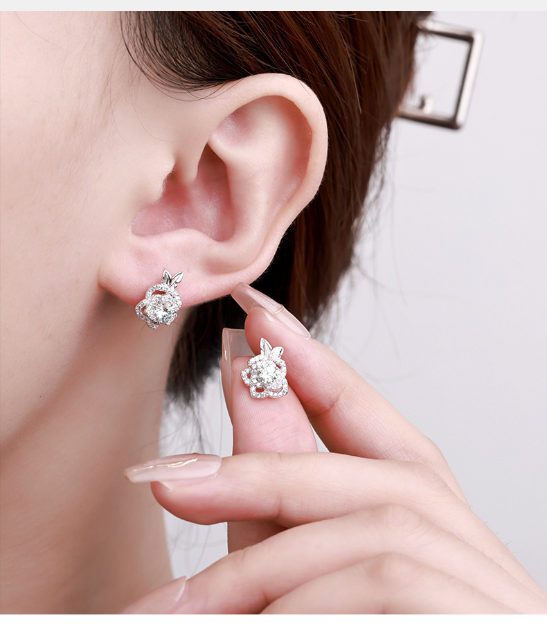 Zhuoheng Select S925 pure silver original Design Rose Double Leaf Full Diamond Mosang earrings with a light luxury and high-end feel pic 9