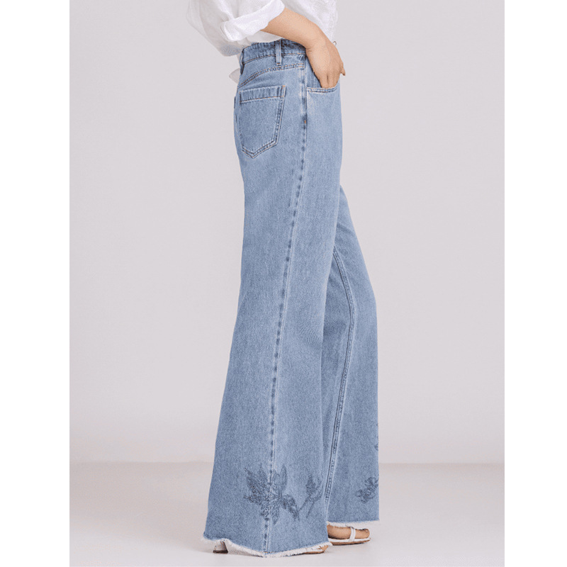 Embroidered flared jeans for children, high-waisted jeans, new casual wide-leg jeans for women pic 10