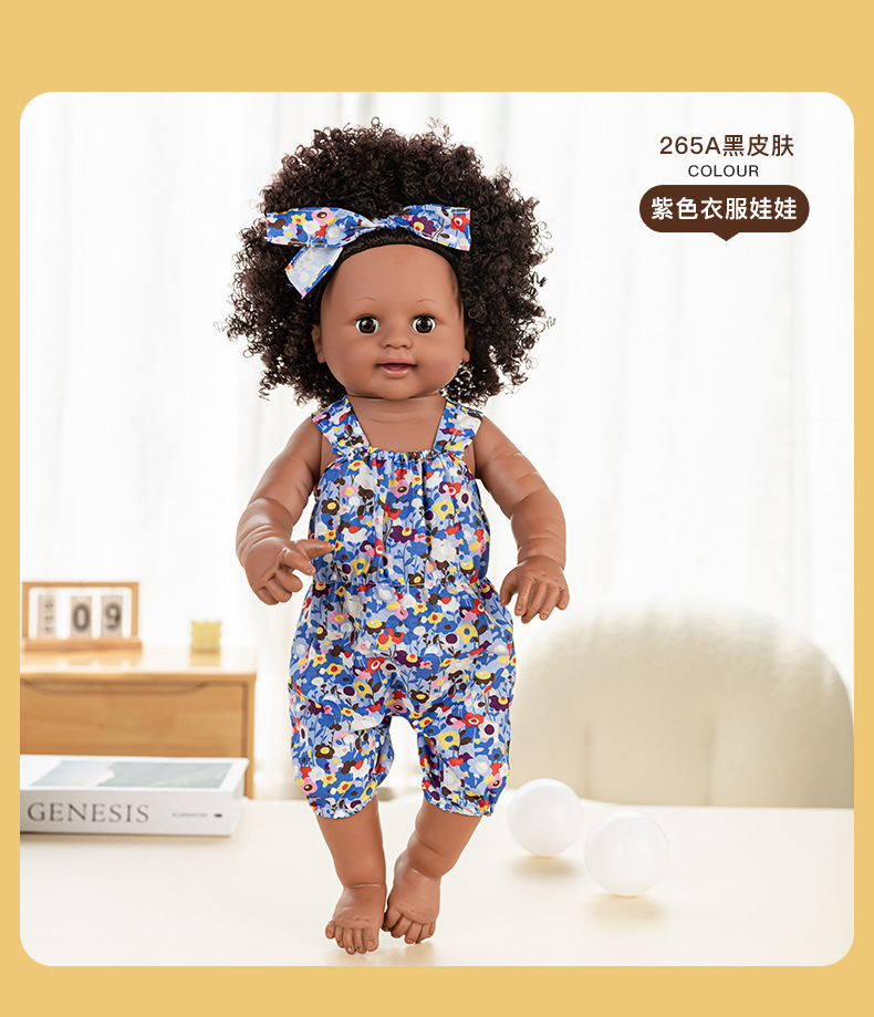 50cm cross-border simulation baby rebirth doll, African black kid, cute curly hair, vinyl companion toy doll wholesale pic 28