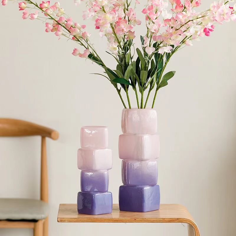 Artistic vase, glass, high-end French vintage, creative geometric table decoration, living room flower arrangement, creative display piece pic 1