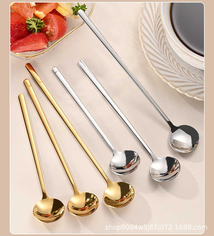 304不锈钢小圆勺咖啡勺燕窝蜂蜜勺子长柄勺甜品勺子玻璃杯搅拌勺详情16