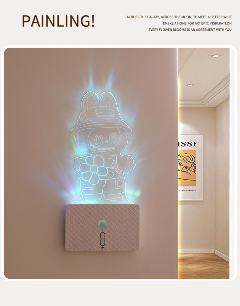Cartoon doll sensor light charging model, sensor night light cross-border model, seven-color night light ambient light, acrylic glass pic 5