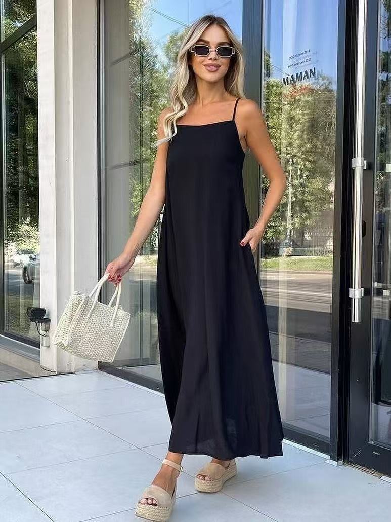 In 2025, a new cross-border product for foreign trade on Amazon independent station: a solid-color halter long, large-swing fashionable casual dress for women pic 5