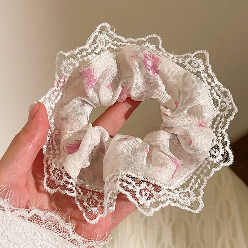 甜美清新蝴蝶结韩系大肠发圈蕾丝花边新款马尾发绳少女心头绳发饰详情10