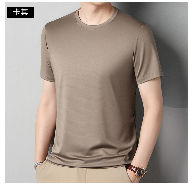 2024夏季新款桑蚕丝男士短袖纯色休闲中年薄款透气体恤男t恤批发详情18