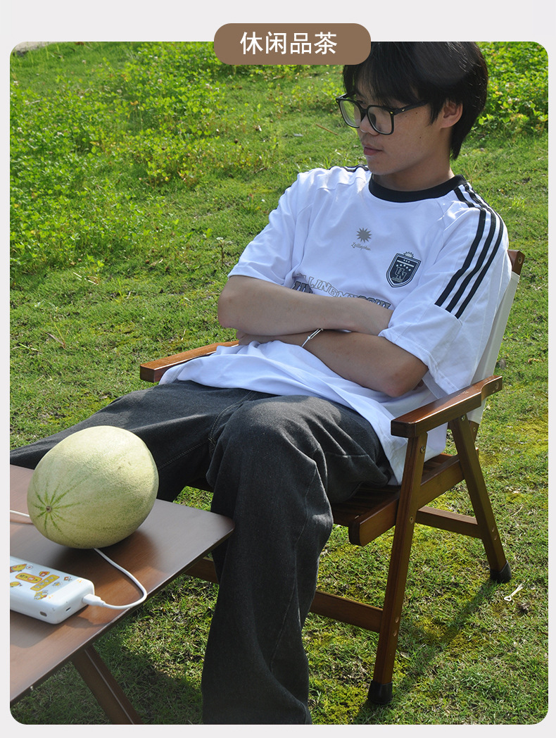 星辰工厂批发户外折叠椅便携式沙滩桌椅露营钓鱼凳竹实木阳台家用休闲靠背椅子 pic 21