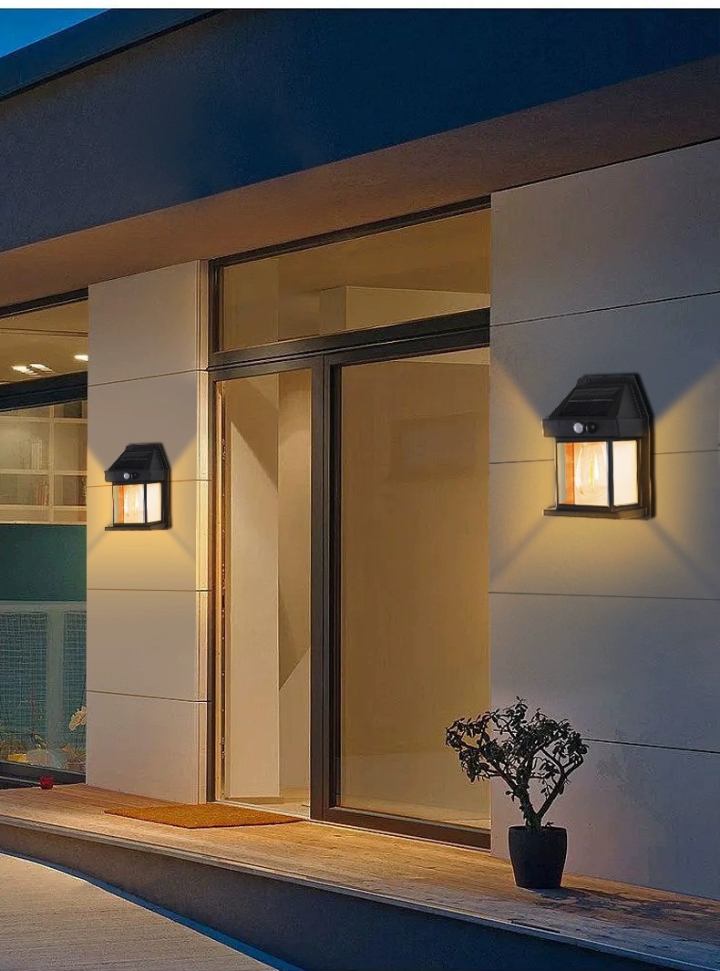 Solar-powered outdoor wall lamp, human-sensing three-mode tungsten filament wall lamp, garden villa courtyard night light, rainproof pic 13