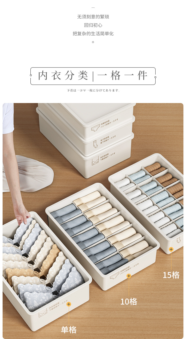 内衣收纳盒家用袜子内裤分格神器衣柜内抽屉式三合一整理分类箱子详情3