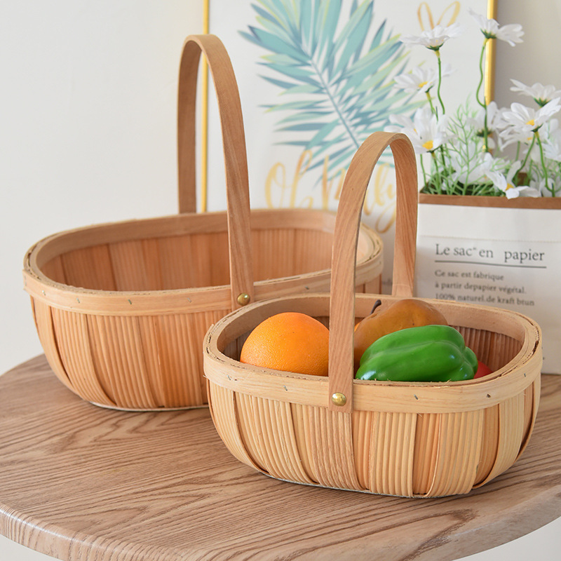 田园手提野餐水果篮编织送闺蜜坐月子鸡蛋插鲜花篮蔬菜收纳筐批发详情12