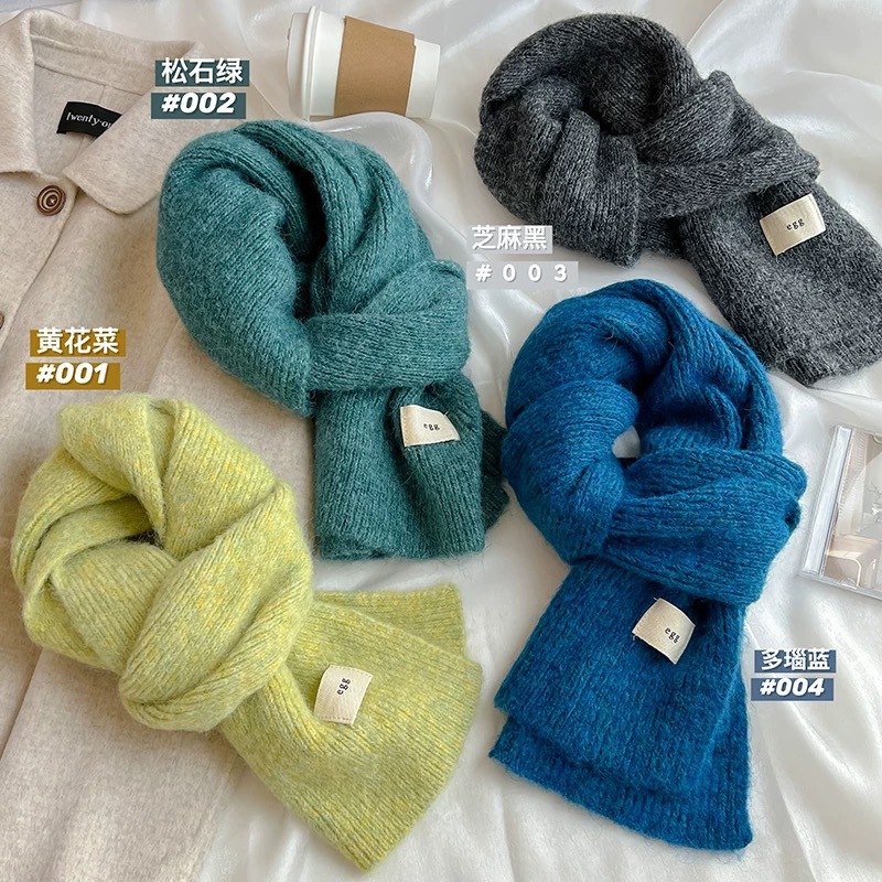 Soft and fluffy egg wool and yarn scarf for women, winter soft and glutinous knitted warm and thick ins student scarf manufacturer pic 4
